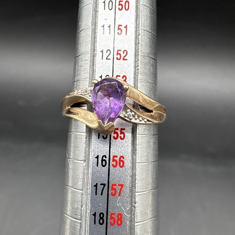 10K Yellow Gold Amethyst Ring Size 7 Pear Shape Vintage 10K